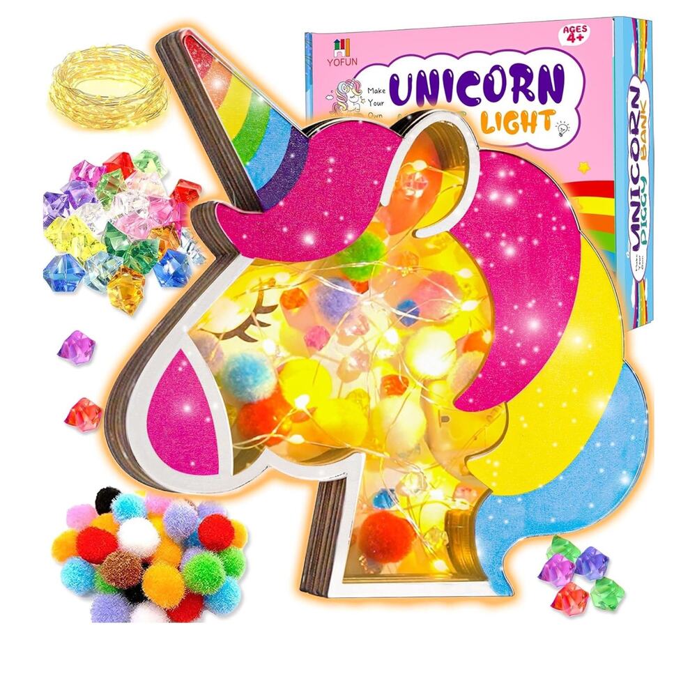Unicorn Craft Kit for Kids, DIY Wooden Unicorn Night Light Arts & Crafts Project